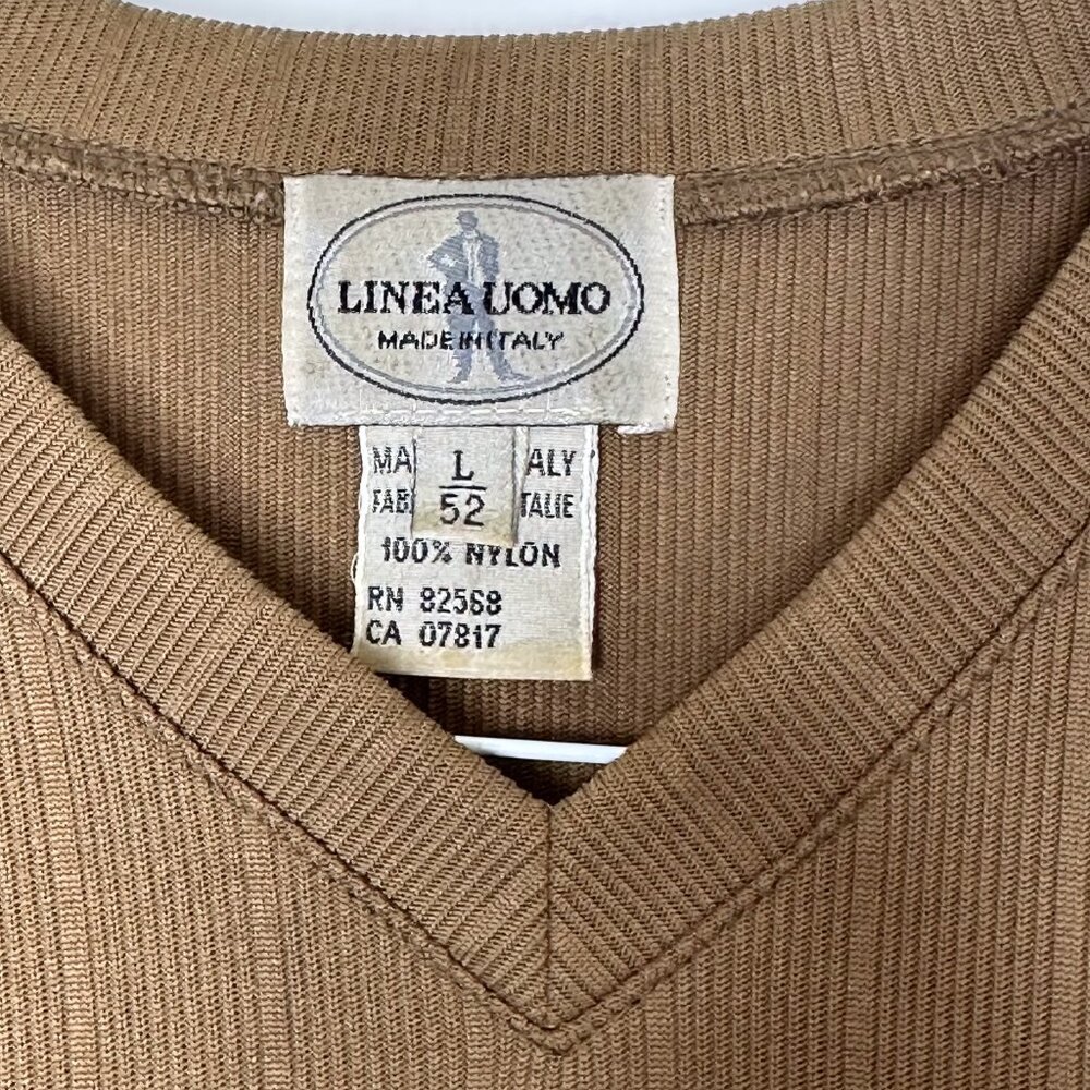 Linea Uomo Vintage Made in‎ Italy Men’s V-Neck Shirt Brown Large 100% Nylon - Picture 4 of 5